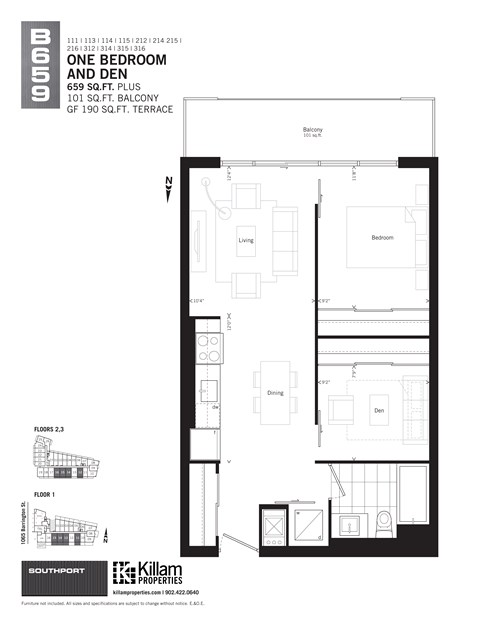 Floor plan for 1 bed, 1 bath, 681 sqft